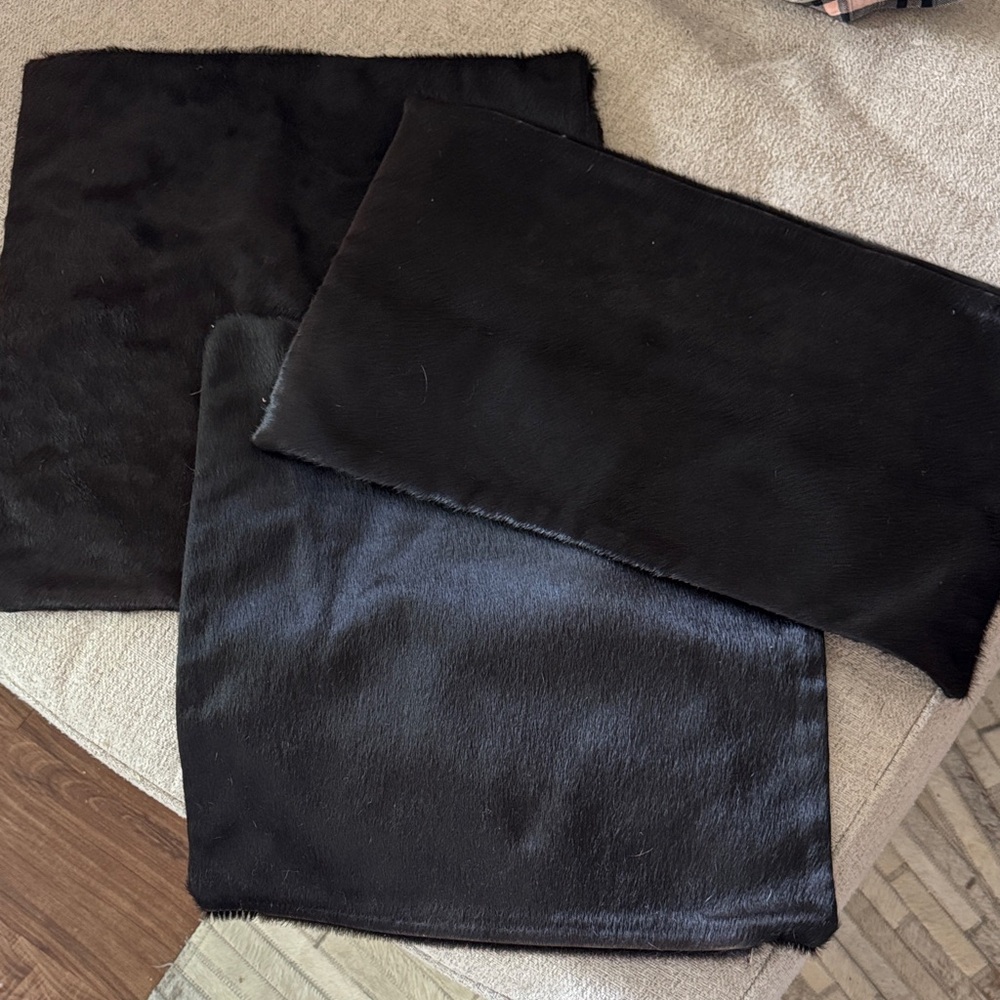 Set of Three Black Brazilian Cowhide Pillow Covers